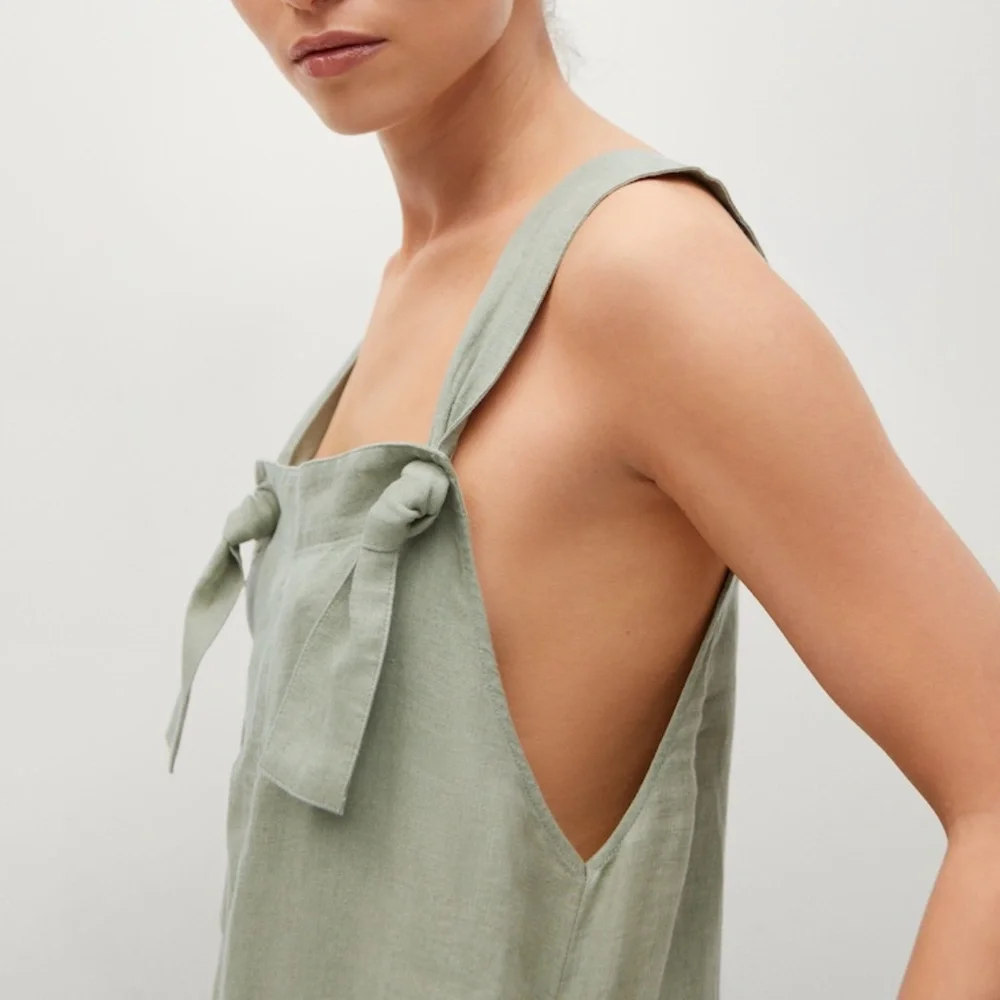 Olive Green 100% Linen Jumpsuit -